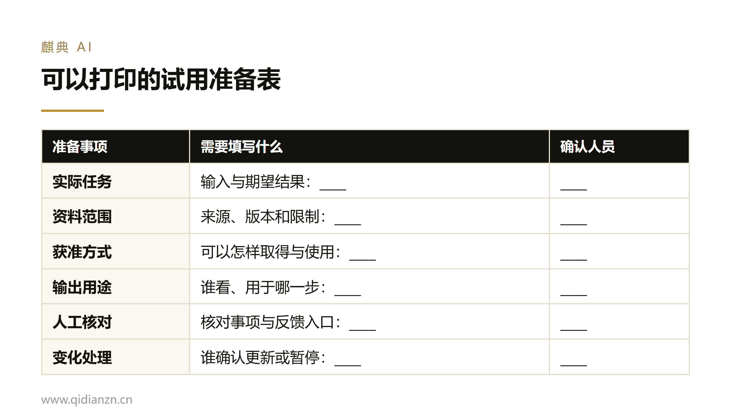 可以打印的试用准备表