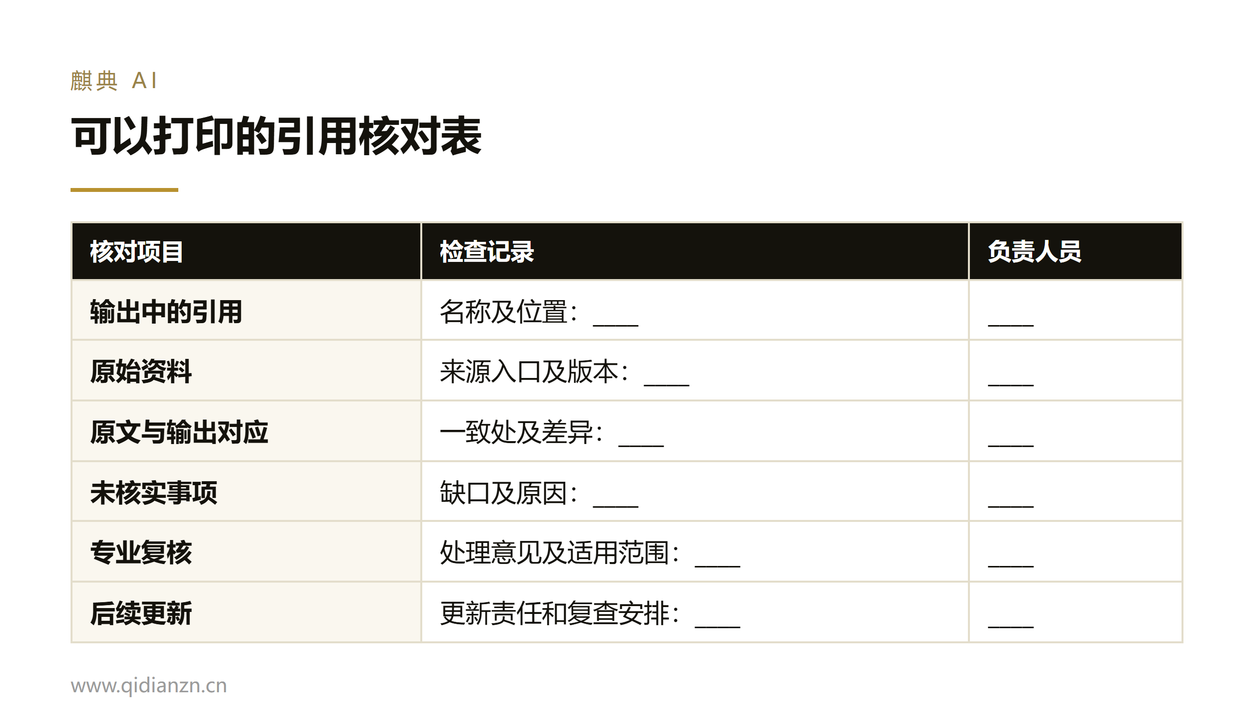 可以打印的引用核对表