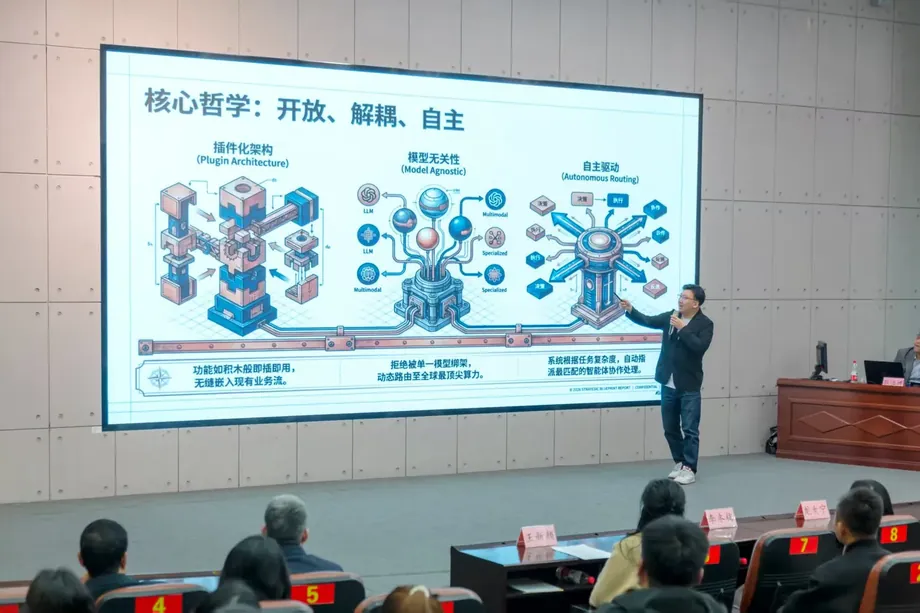 在盘锦辽河美术馆为盘锦人社局讲 OpenClaw,台下是盘锦各界人士